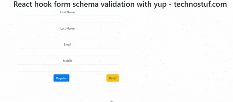 React hook form schema validation using yup