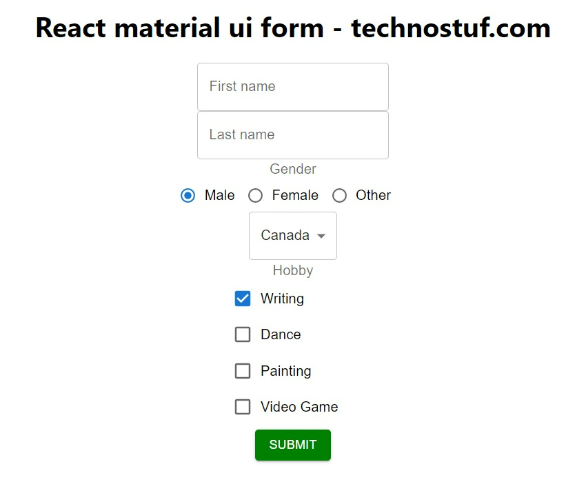 react material ui form